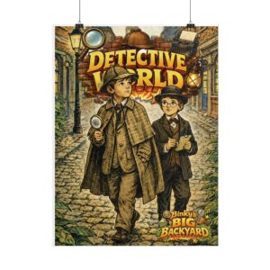 Detective World Poster | Binky's Big Backyard™ Detective Adventure Wall Art | 18" × 24" Storybook Illustration