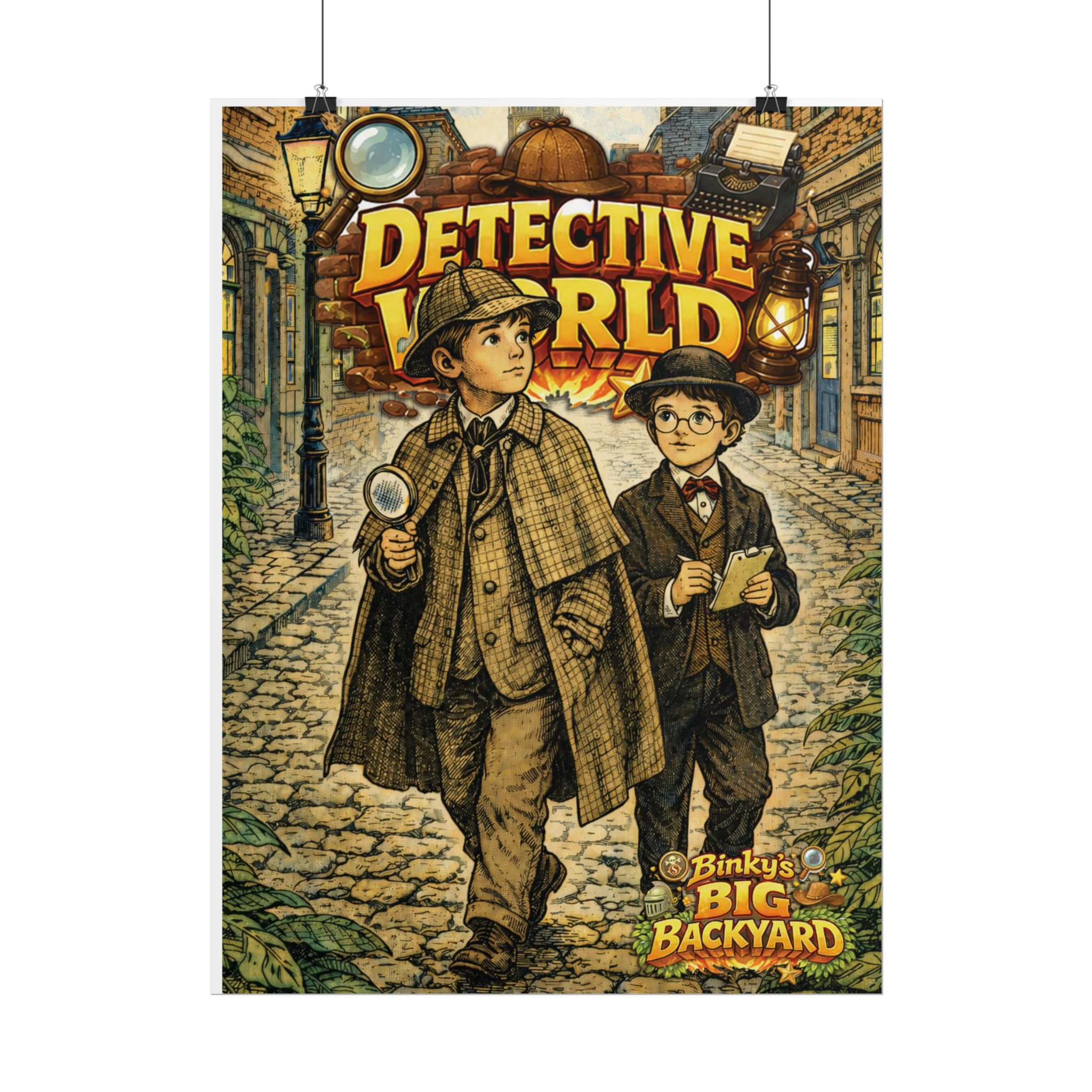 Detective World Poster | Binky's Big Backyard™ Detective Adventure Wall Art | 18" × 24" Storybook Illustration