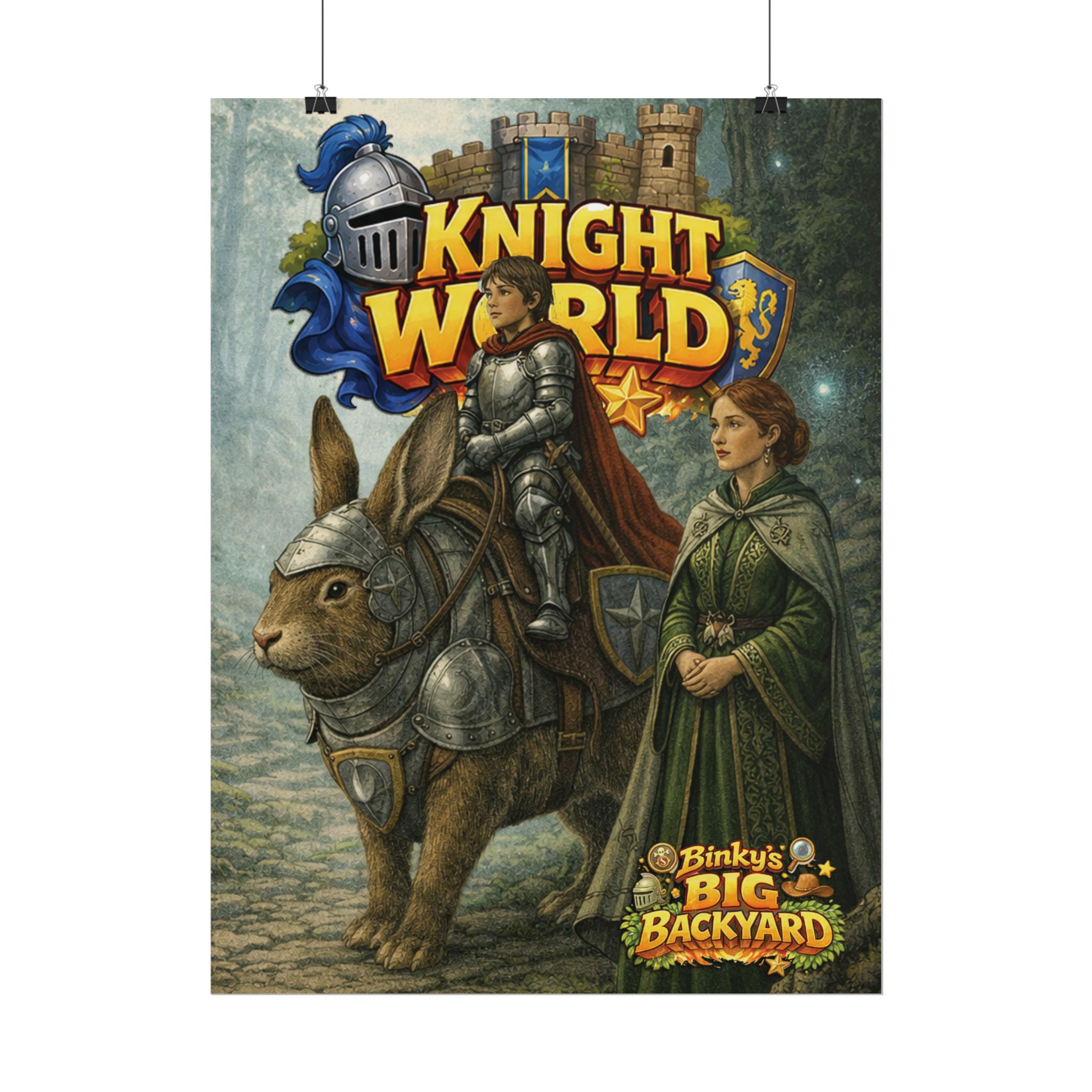 Knight World Poster | Binky's Big Backyard™ Medieval Adventure Wall Art | 18" × 24" Storybook Illustration Where Every Quest Begins...