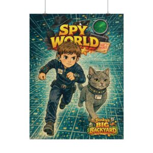 Spy World – Binky's Big Backyard™ Poster | S.H.E.D. Agent Blink and Cipher Adventure Wall Art | 18" × 24"