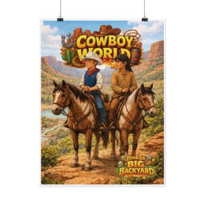 Cowboy World poster, Rolled Poster | Western kids illustration, horses canyon scene