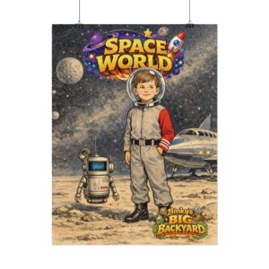 Space World Poster | Binky's Big Backyard™ Space Adventure Wall Art | 18" × 24" Storybook Illustration