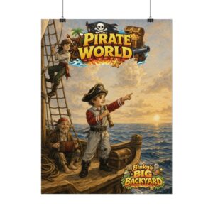 Pirate World Poster | Binky's Big Backyard™ Pirate Adventure Wall Art | 18" × 24" Storybook Illustration